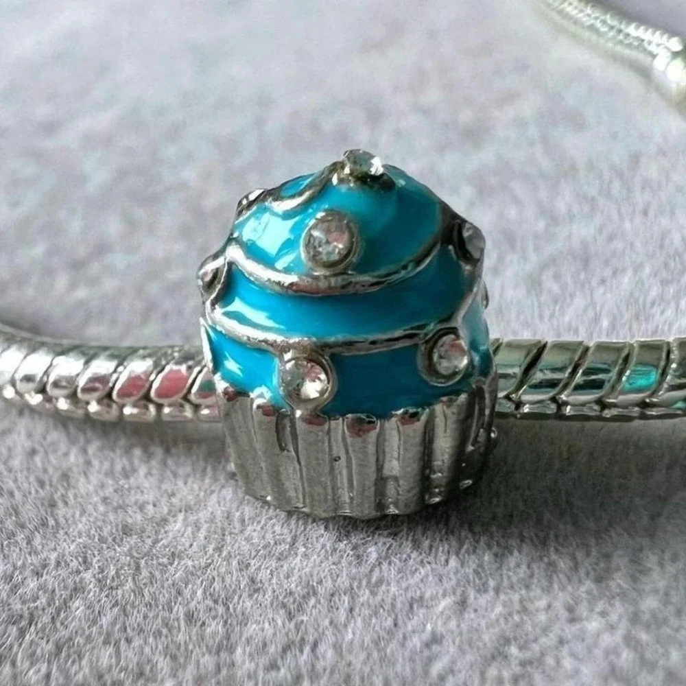 Teal‎ Cupcake Charm Bead fits Pandora